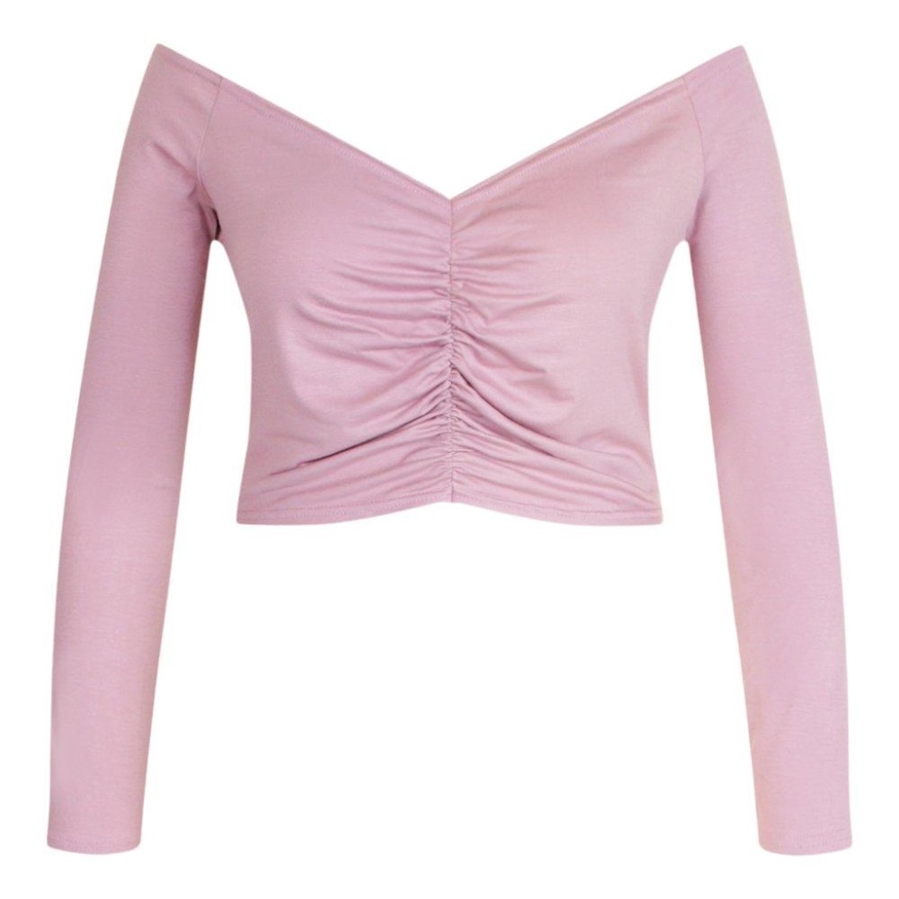 Boohoo+ Ruched Off Shoulder Long Sleeve Crop NWT Size 14